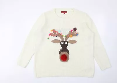 Buy NEXT Womens Ivory Round Neck Acrylic Pullover Jumper Size 20 - Reindeer Christma • 5.50£