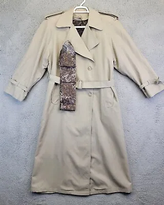 Buy Vintage Degrees Trench Coat Women’s Size 8 Beige Overcoat Floral Zip Liner • 37.87£