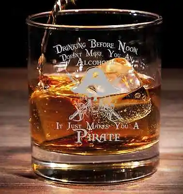 Buy Drinking Before Noon Alcoholic Rum Pirate Engraved Tumbler Whiskey Glass • 14£