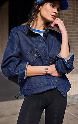 Buy Free People Denim Jacket Size Large Indigo Blue Casey Relaxed Fit Drawstring Hem • 38.50£