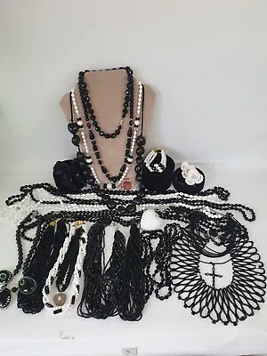Buy Goth Steampunk Jewellery Bundle Black Glass Beads Chokers Brooches • 25£