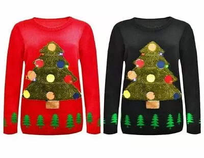 Buy New Women' Unisex Men Christmas Tree Light Up Rudolph Novelty LED Sweater Jumper • 16.49£