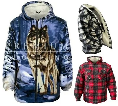 Buy Mens Womens PREMIUM Extra Thick Thermal Jacket Hooded Fur Sherpa Lumber WOLF221 • 24.99£
