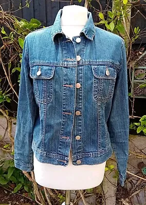 Buy George Retro Classic Western Style Denim Jacket Stretch Distressed Wash M • 10.95£