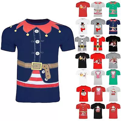 Buy Mens Christmas Santa Costume Belted Pullover Xmas Crew Neck Stretchy T Shirt Top • 6.19£
