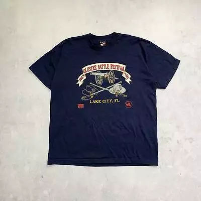Buy Vintage T Shirt Mens Large Blue Single Stitch Graphic Print 90s USA Civil War • 20£
