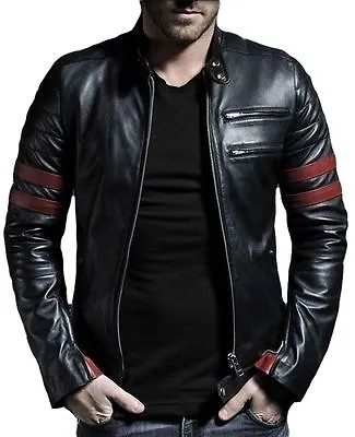 Buy New Men's Leather Jacket Black Slim Fit Motorcycle Real Lambskin Jacket #821 • 110.10£