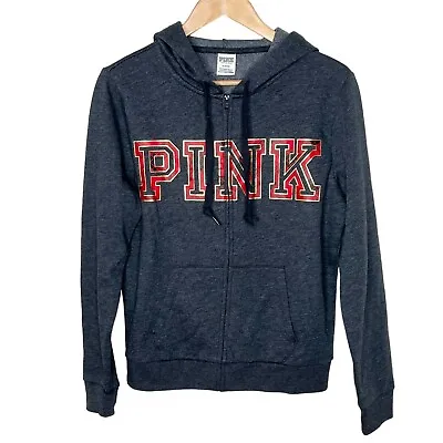 Buy PINK Victoria’s Secret Full Zip Plaid Logo Hoodie Gray Red Women’s M Holiday • 19.65£
