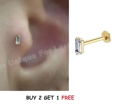 Buy Tragus Helix Cartilage Baguette Piercing Bar Earring Screw  Labret Flat Back • 4.99£