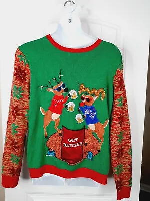 Buy Jolly Sweater  XL  Drinking Reindeer Ugly Christmas Holiday Sweater • 10.83£