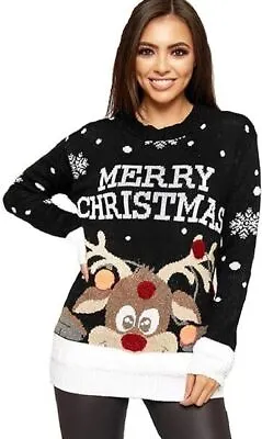 Buy Ladies Women Girls Xmas Christmas Novelty Long Sleeve Jumper Sweater Rudolph Top • 14.90£