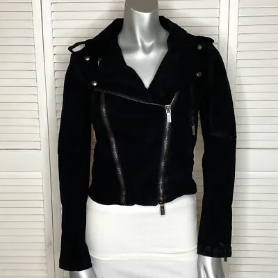 Buy Karl Lagerfeld Black Stretch Cotton Twill Motorcycle Biker Jacket IT 38 US 2 XS • 84.36£