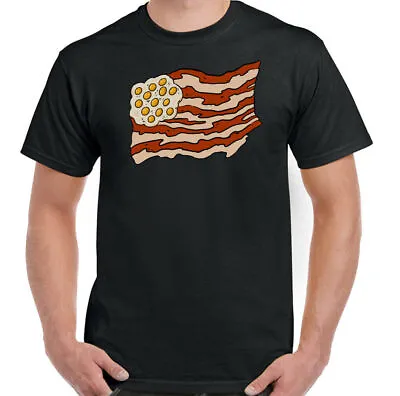 Buy Bacon T-Shirt USA Flag Mens Funny & Egg Stars And Stripes Independence Day Top • 9.44£