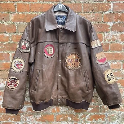 Buy 90’s Avirex Leather Flight Jacket Men’s Large All Aces No Jokers Brown Vintage • 499.99£