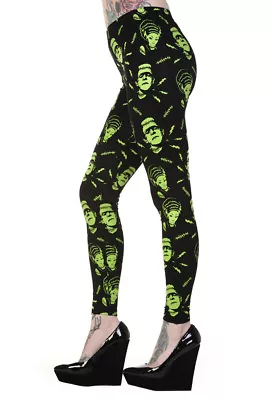 Buy Frankenstein Bride Green Gothic Emo Punk Psychobilly Leggings By BANNED Apparel • 22£