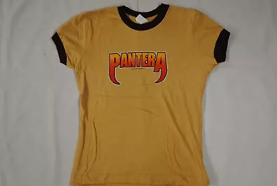 Buy Pantera Distressed Logo Ringer Ladies Skinny T Shirt New Official Rare Band • 10.99£