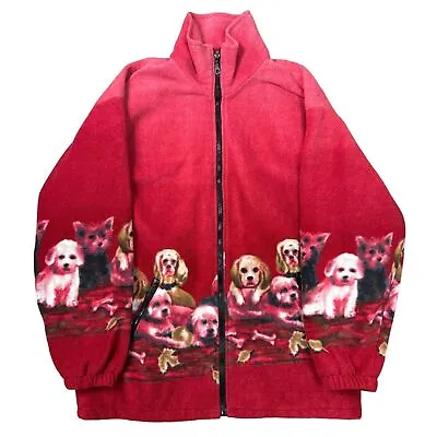 Buy Vintage Wildlife Dog Fleece Jacket All Over Print 90s Red Mens XL • 39.99£