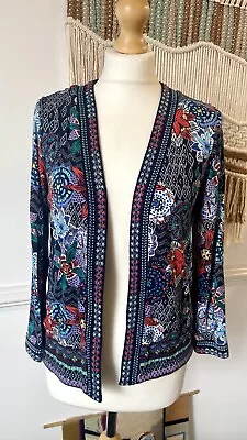 Buy Monsoon Jersey Kimono Style Open Jacket Cardigan Navy Patterned Beaded Size S • 11.99£