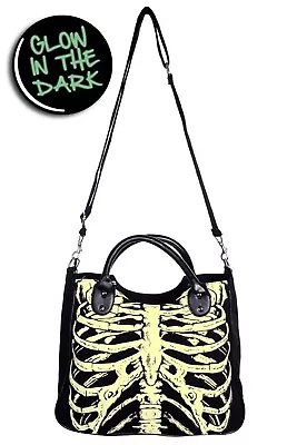Buy Black Gothic Emo Punk Rockabilly Glow In The Dark Skeleton Bag BANNED Apparel • 28.99£