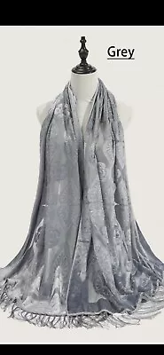 Buy Velvet Scarf/shawl  ,grey  Beautiful Design , Cape/ Wrap /goth • 12.85£