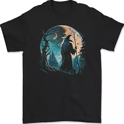 Buy A Wizard Looking At A Fantasy Moon Warlock Mens T-Shirt 100% Cotton • 10.48£