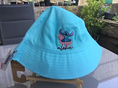Buy Disney Stitch Blue Cotton Bucket Hat Folds Flat Lined Summer Sun Hat Bnwt Primar • 12.95£