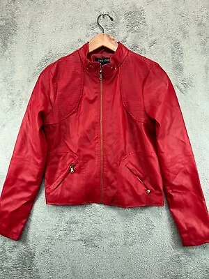Buy New Look Faux Leather Moto Jacket Womens Medium Red Zip Ladies Long Sleeve • 20£