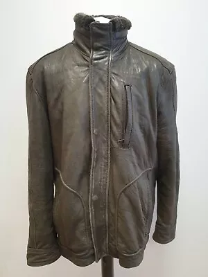 Buy W121 Mens Andrew Marc Brown Fur Trim Collar Zip Leather Jacket Uk L Eu 52 • 24.99£