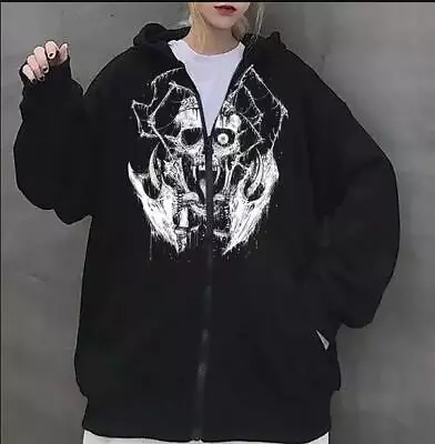 Buy Womens 2022 Punk Gothic Hooded Skull Printed Zip Up Hoodies Jacket Outwear SKGB • 46.79£