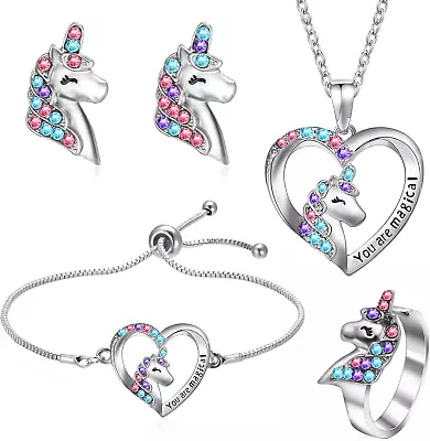Buy Smilcloud 4 PCS Girls Jewelry Set Unicorn Mermaid Necklace Bracelet Set And Ring • 9.77£