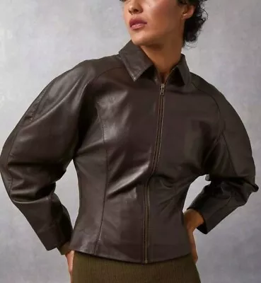 Buy RRP £56O Rouje Paris  Designer Owen Fitted Bomber Leather Jacket  • 205£