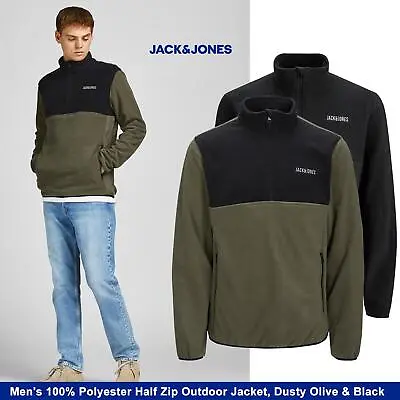 Buy Mens Jack & Jones Half Zip Fleece, Warm Long Sleeve Jacket With Zip Pockets • 16.65£