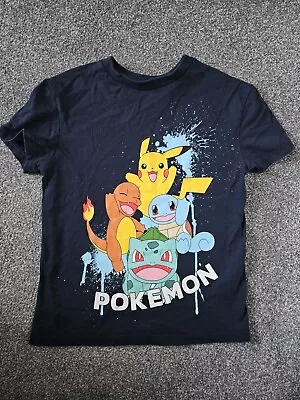 Buy M&S Blue Pokémon T-shirt - Pikachu, Squirtle, Charmander & Bulbasaur - Age 7-8 • 7.99£