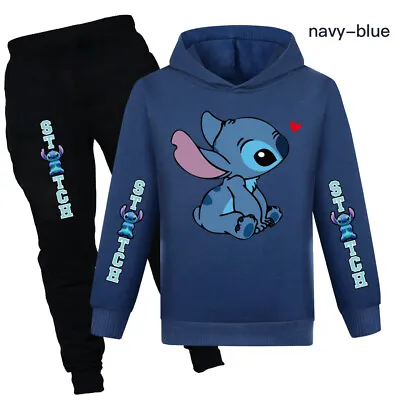 Buy Unisex Kids Lilo And Stitch Hoodie Tracksuit  Print Casual Top Pants Suit Gift • 11.45£