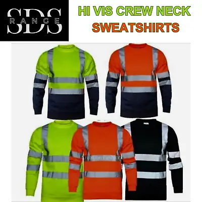 Buy Hi Viz Vis High Visibility Crew Neck Sweatshirt Work Safety Fleece Jumper S-4XL • 14.99£