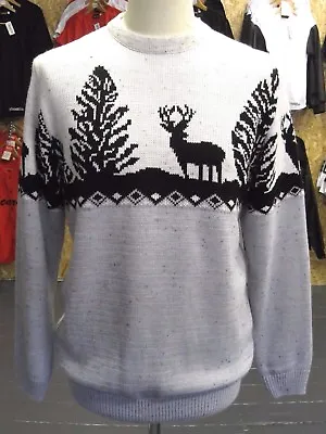 Buy Men's Silver Grey Christmas Jumper Stag Reindeer Tree Knitted Sweater Size M • 20£