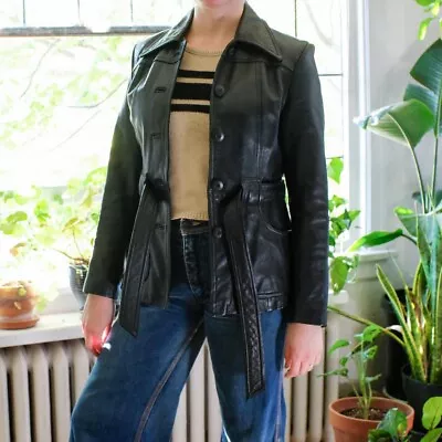 Buy 2000s Matrix Leather Jacket Vintage Late 90d Early Y2K Super Cute Black Leather • 104.49£