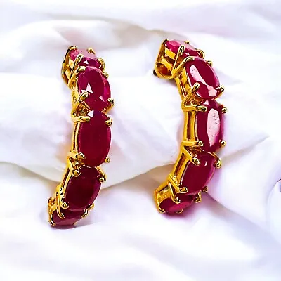 Buy Ruby Earrings 14k Gold 2.5 Carat Earth Mined J Hook Half Hoops Anniversary Gift  • 632.53£