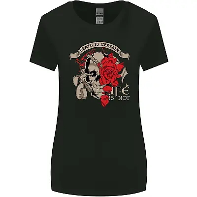 Buy Death Is Certain Life Is Not Skull Roses Womens Wider Cut T-Shirt • 9.99£