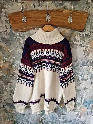 Buy Womens Cute Vintage 90s Abstract Pattern Pullover Winter Wool Cosby Knit Jumper • 21.99£