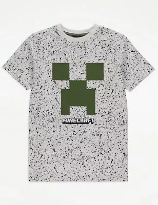 Buy Minecraft Creeper Splatter Print T-Shirt Boys Short Sleeve Tops Age 5-12 Year  • 10.95£