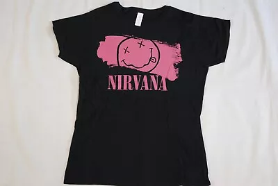 Buy Nirvana Pink Paint Smear Face Logo Women's Skinny T Shirt New Unworn Band • 10.99£