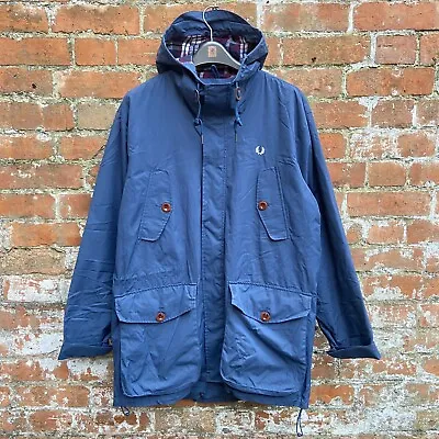 Buy Fred Perry Field Parka Jacket Men’s Large Persian Blue Hooded Blanket Lined Mod • 79.99£