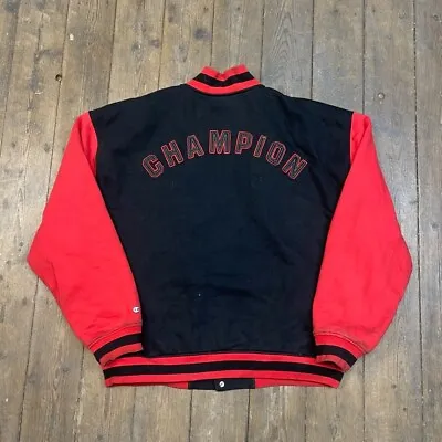 Buy Champion Bomber Jacket Vintage 90s Spellout Letterman Coat, Blue, Mens 3XL • 30£