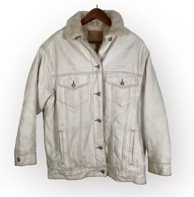 Buy Topshop Denim Jacket UK 6 Sherpa Lined Cream Faux Fur Ivory Cotton Western EU 34 • 16.99£