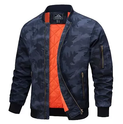 Buy Men's Premium Bomber Jacket Casual Windproof Warm Padded Coat Army Pilot Outwear • 46.78£