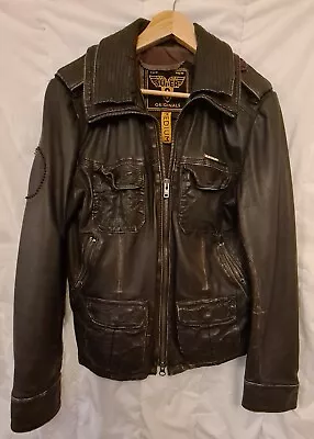 Buy Authentic SUPERDRY ' SUPER 8 ' Leather Distressed LOOK Dark Brown Jacket Medium • 10£