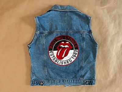 Buy Rolling Stones Forever 21 Denim Sleeveless Jacket With Graphic Patches Size M • 30.33£