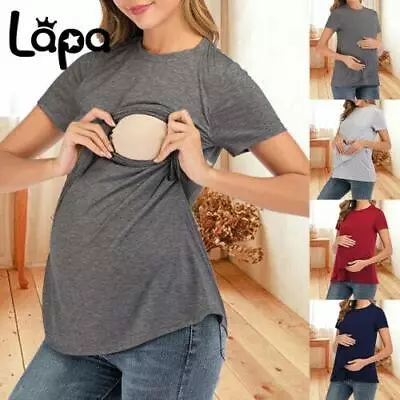 Buy Womens Pregnant Breastfeeding Short Sleeve T Shirt Maternity Nursing Tops Blouse • 9.09£