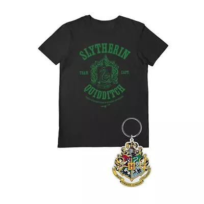 Buy Harry Potter Slytherin Quidditch T-Shirt And Keyring Gift Set Wizarding World • 12.99£